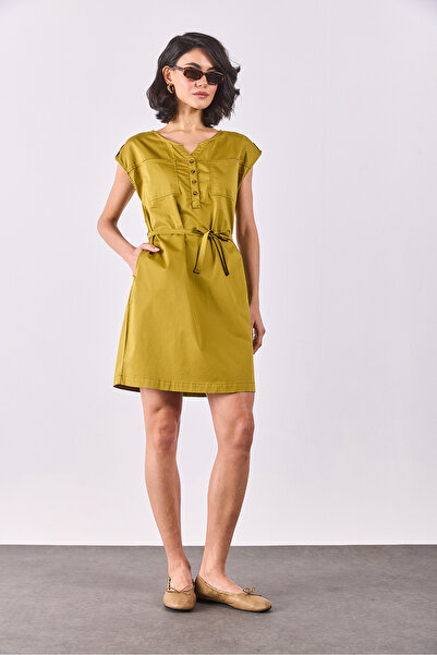 VENA Φόρεμα Riva με κουμπιά μπροστά Regular Fit Gabardine - OIL GREEN