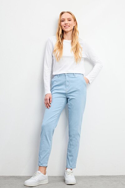 VENA Pantaloni Norah Sky Blue din denim cu talie elastică-Sky Blue