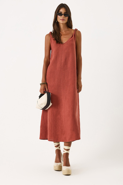 VENA Twisted Strap Linen Dress - Tile