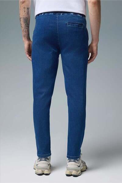 VENA Men's David Dark Blue Slim Fit Jean Trousers with Elastic Waist