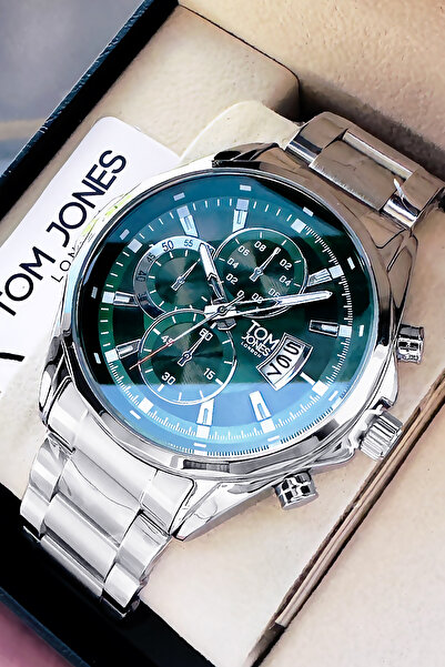Tom Jones Orijinal Erkek Kol Saati Su Geçirmez Gümüş Yeşil Renk Çelik Kordon Hediye Bileklik DKH4157C1