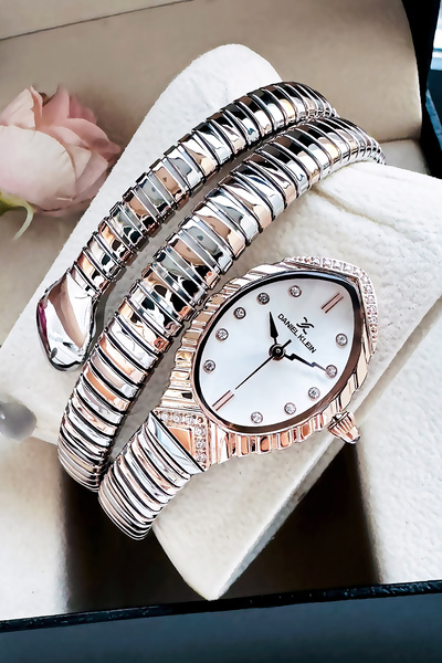 Daniel Klein Snake Watch Model - Women's Wrist Watch, Waterproof Rose Silver Steel Band - Bracelet Gift Gdkb2011C6