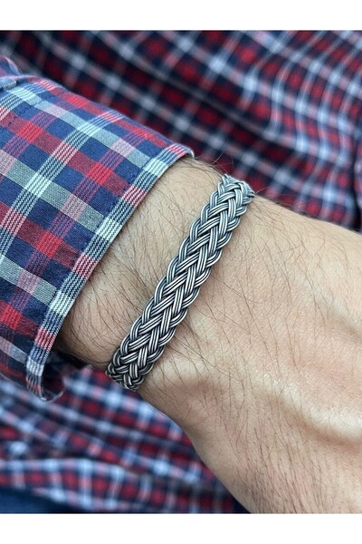 KAZZAZE Gümüş Kazaziye El Örgüsü Geniş Bileklik Bıl2009