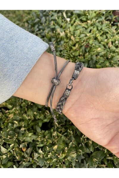 KAZZAZE Kazaziye Saç Örgüsü Gümüş Bileklik Kombin, El Yapımı Örgü ve Asansörl...