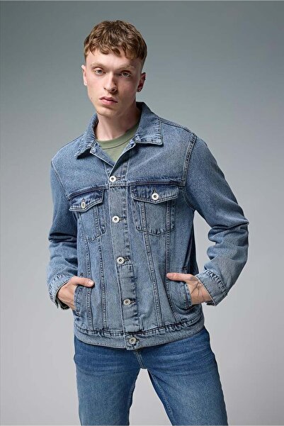 VENA Марк Овърсайз фит средно синьо дънково яке - средно синьо