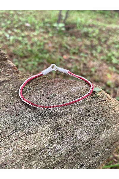 KAZZAZE Kırmızı Tilki Kuyruğu Örgü Gümüş Kazaziye Bileklik