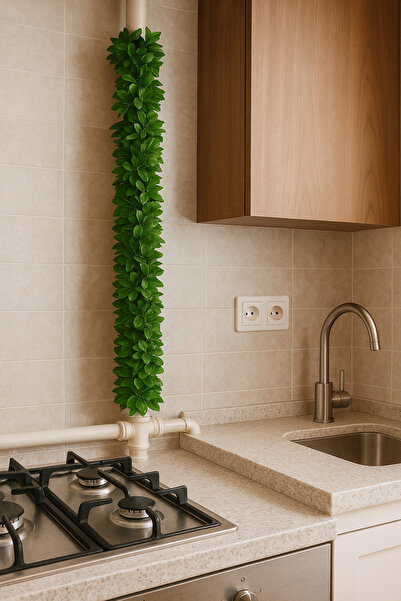 BEYZANA 7.5 Metre Tel Yaprak Doğalgaz Borusu Süsü Şerit Yapay Taç Sarmaşık Çiçek Süs