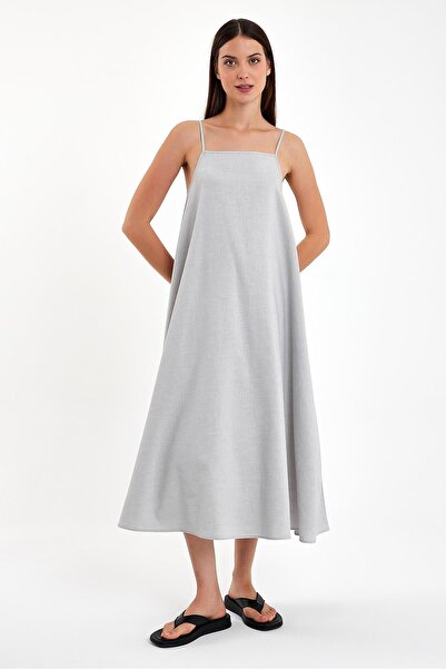 VENA Felix İnce Askılı Basic Keten Elbise-Gri