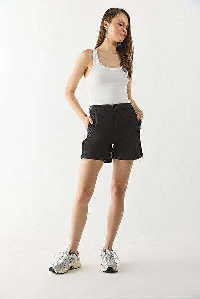VENA Helen High Waist Gabardine Bermuda Shorts - Black