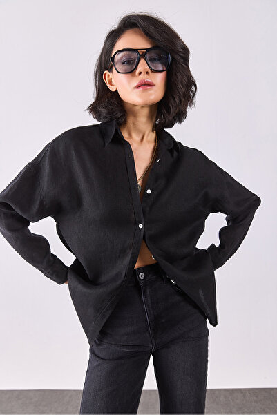 VENA Ленена риза Alina Oversize - ЧЕРНА