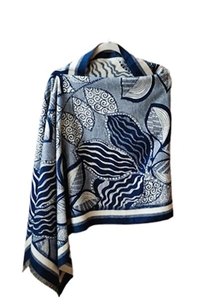 OEM Blue Sapphire Viscose Shawl with Leaf Print, 195 x 65 cm
