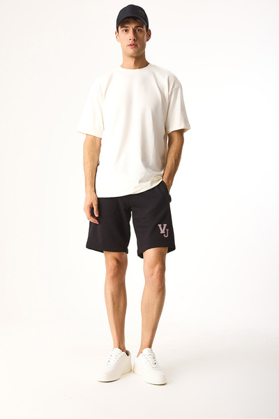 VENA Vn Printed Cotton Shorts-Black