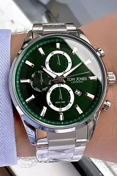 Tom Jones ساعة يد رجالية 3 أتم مقاومة للماء لون فضي سوار فولاذي TJEG2038C3