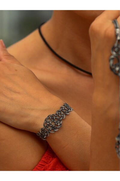 KAZZAZE Gümüş Kazaziye İki Sıralı Aşk Düğümü Örgü Bileklik