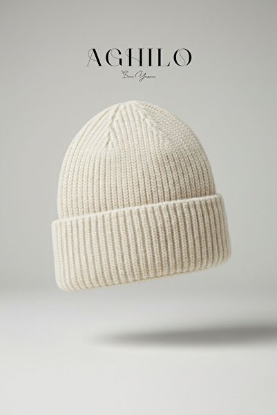 Aghilo Вовняна зимова унісекс шапка з підборіддям – біло-кремовий