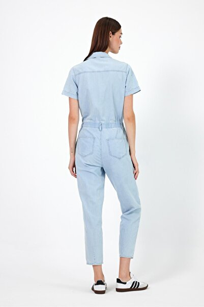 VENA Salopetă Norah Sky Blue cu mâneci scurte din denim-Sky Blue