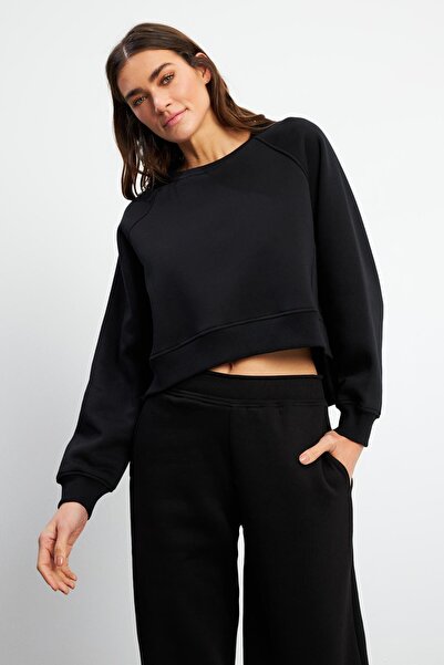 VENA Къса отпред, дълга отзад, с балонни ръкави, суитшърт - черен