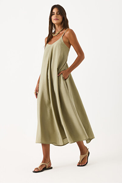 VENA Strappy Maxi Dress(Cupro) - Clay Green