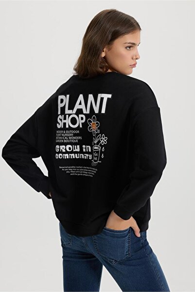 VENA Жіночий світшот з принтом Plant - чорний