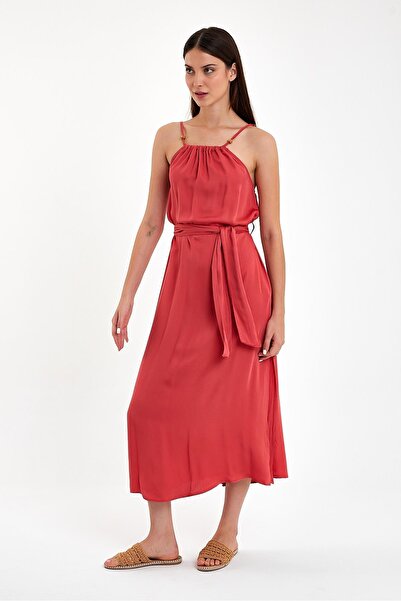 VENA Marmaris Beaded Strap Satin Dress-Tile