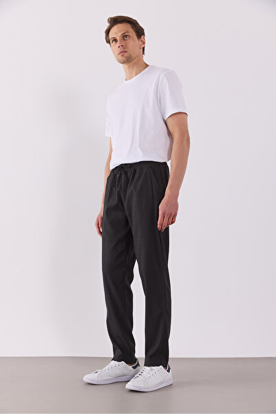 VENA Alfred Beli Lastikli Smart İnce Çizgili Pantolon - ANTRASİT ÇİZGİLİ