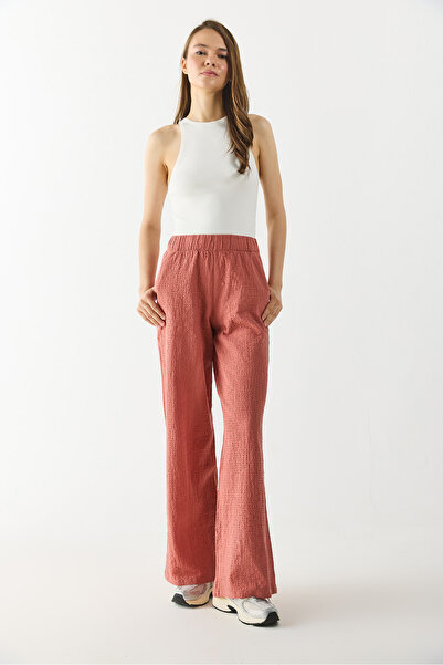 VENA Γυναικείο παντελόνι από βαμβακερό κρινκλέ με ελαστική μέση - Πλακάκι