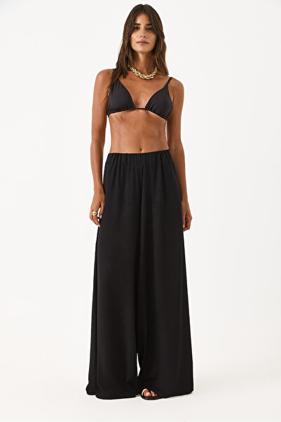 VENA Γυναικεία ελαστική μέση ψηλόμεση παντελόνι palazzo 100% βισκόζη - Μαύρο