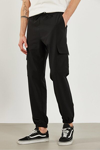 VENA Felix Paçası Lastikli Kargo Cepli Paraşüt Jogger Pantolon-Siyah