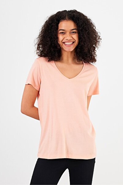 VENA Γυναικείο μπλουζάκι Boyfriend Dusty Pink με λαιμόκοψη V με κανονική εφαρμογή Modal (Lyocell)