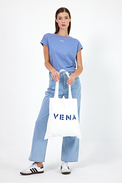 VENA Kadın Yazı Baskılı Çanta %100 Pamuk - Taş