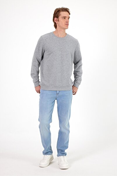 VENA Rich Crew Neck Regular Fit 3 Thread Sweatshirt-Grey Melange