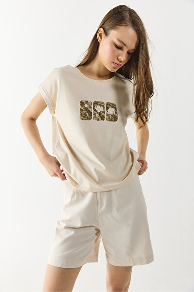 VENA Μπλουζάκι με αφηρημένο σχέδιο - ΦΥΣΙΚΟ