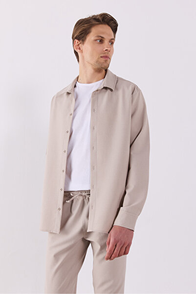 VENA Nicolas Regular Fit Gofre Gömlek - BEJ
