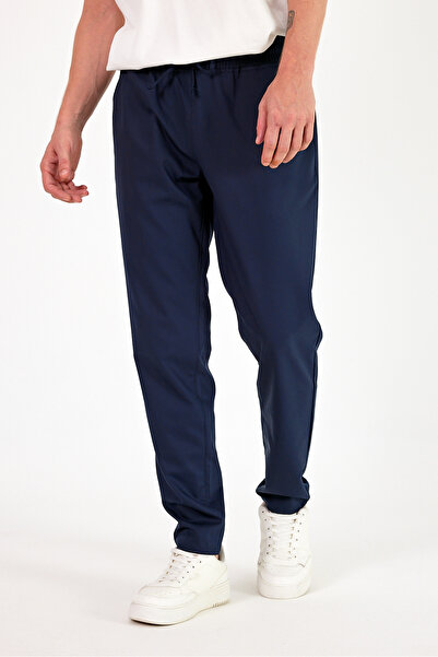 VENA Alfred Elastic Waist Summer Gabardine Trousers - Dark Blue