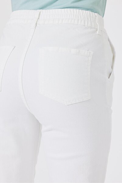 VENA Norah ελαστικό στη μέση πολύχρωμο τζιν παντελόνι με σκισίματα-Λευκό