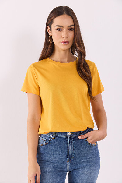 VENA Boyfriend Bisiklet Yaka Regular Fit Modal Tişört(TENCEL)(TM) - KAYISI
