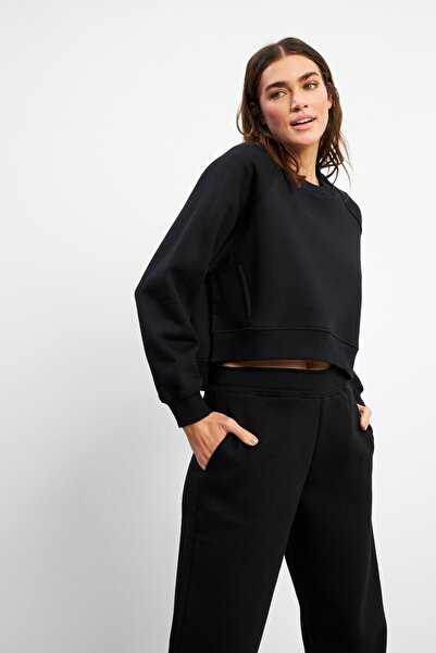 VENA Къса отпред, дълга отзад, с балонни ръкави, суитшърт - черен