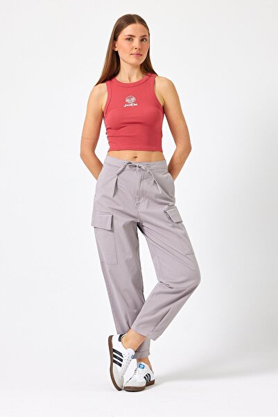 VENA Pantaloni slouchy Julia cu buzunare cargo - gri gheață