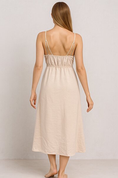 VENA Strappy Beaded Linen Midi Dress - Naturel