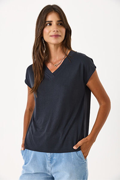 VENA Μπλουζάκι με μαλακή υφή με λαιμόκοψη V (CUPRO) - ANTHRACITE