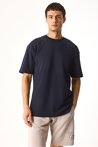 VENA Μπλουζάκι με λαιμόκοψη με μαλακή υφή-Μπλε ναυτικό