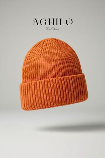 Aghilo Yünlü Kışlık Unisex Fitilli Bere – Turuncu