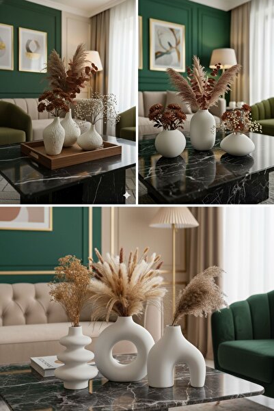 muffag 3'lü Set El Yapımı Alçı Objeler - Hava Kabarcıkları ve Ufak Pürüzler Olabilir