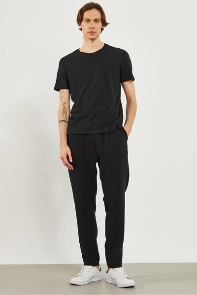 VENA Beli Lastikli Müslin Chino Pantolon-Siyah