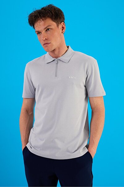 VENA Nicolas Фурнітура на блискавці Деталізована футболка з поло-коміром - Сіра