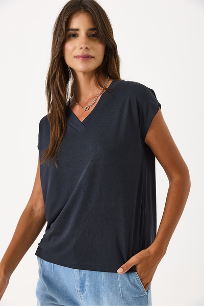 VENA Μπλουζάκι με μαλακή υφή με λαιμόκοψη V (CUPRO) - ANTHRACITE