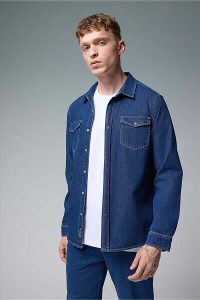 VENA Austin Dark Blue Slim Fit Jean Gömlek-Dark Blue