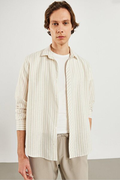 VENA Стівен Регулярний крій Смугаста сорочка Оксфорд - Бежева смугаста