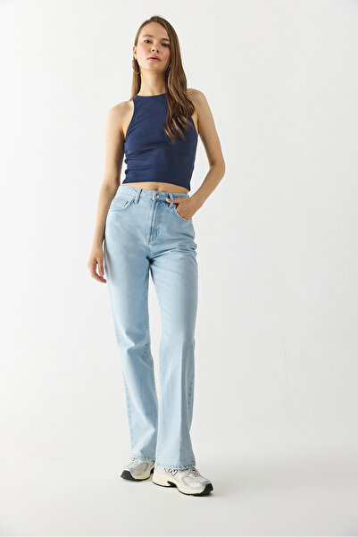 VENA Wanda Lyocell Ice Blue Wide Leg Jean Trousers - Ice Blue