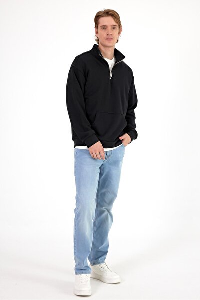 VENA Φούτερ Bruce με ψηλό γιακά με μισό φερμουάρ-Μαύρο